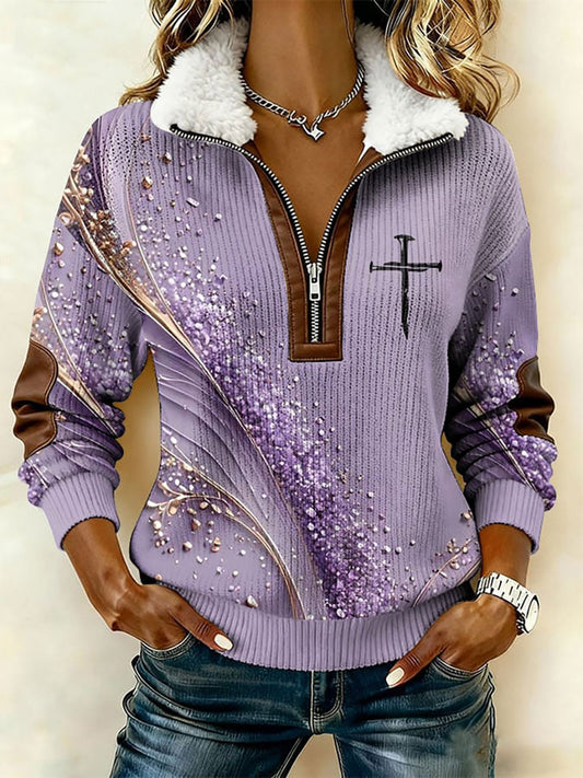 Women's Cross Print Zip-Up Sweatshirt