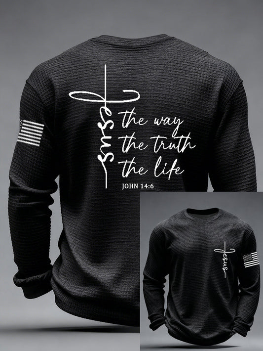 Men's Jesus The Way The Truth The Life Print Casual Long Sleeve T-Shirt