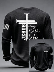 Men's Jesus The Way The Truth The Life Nail Cross Print Casual Long Sleeve T-Shirt