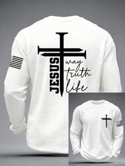 Men's Jesus The Way The Truth The Life Nail Cross Print Casual Long Sleeve T-Shirt