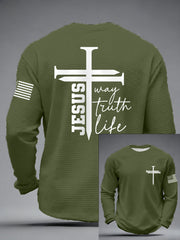 Men's Jesus The Way The Truth The Life Nail Cross Print Casual Long Sleeve T-Shirt