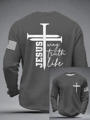 Men's Jesus The Way The Truth The Life Nail Cross Print Casual Long Sleeve T-Shirt