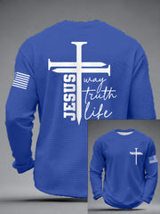 Men's Jesus The Way The Truth The Life Nail Cross Print Casual Long Sleeve T-Shirt