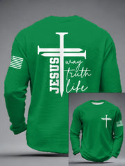Men's Jesus The Way The Truth The Life Nail Cross Print Casual Long Sleeve T-Shirt