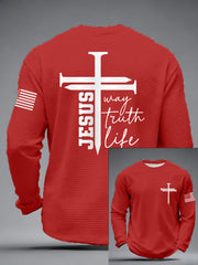 Men's Jesus The Way The Truth The Life Nail Cross Print Casual Long Sleeve T-Shirt