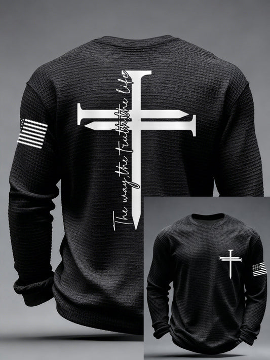 Men's Jesus The Way The Truth The Life Nail Cross Print Casual Long Sleeve T-Shirt
