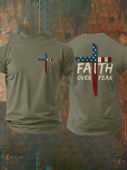 Men's Faith Over Fear Print Casual Short Sleeve T-Shirt