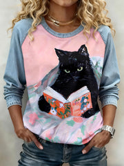 Women's Black Cat Print Sweatshirts