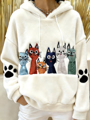 Women's Cute Cat Flannel Hoodie