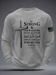 Men's Christian Cross Be strong and courageous sign Joshua 1:9  Waffle Long Sleeve T-Shirt