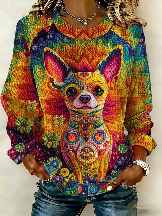Women's Chihuahua Printed Patchwork Top