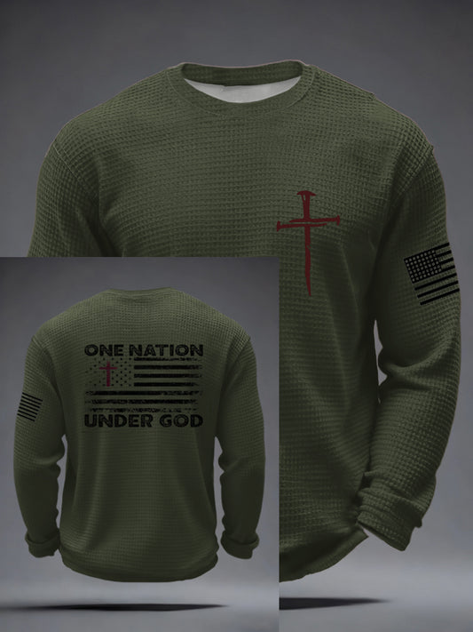 Men's Faith Cross NATION ONETUNDEROF GOD Waffle Long Sleeve T-Shirt