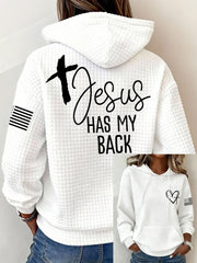 Women's Jesu Has My Back Casual Waffle Hoodie