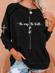 Women's Jesus The Way The Truth The Life Print Casual Sweatshirt