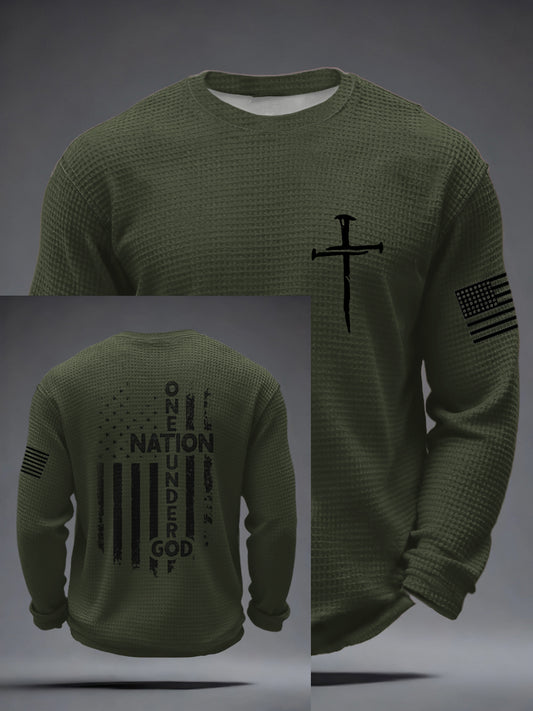 Men's Faith Cross NATION ONETUNDEROF GOD Waffle Long Sleeve T-Shirt