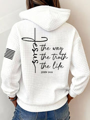 Women's Jesus The Way The Truth The Life Casual Waffle Hoodie