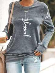 Women's Belssed USA Flag Print Casual Sweatshirt