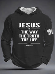 Men's Jesus The Way The Truth The Life Cross Waffle Hooded Sweatshirt