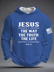 Men's Jesus The Way The Truth The Life Cross Waffle Hooded Sweatshirt