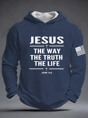 Men's Jesus The Way The Truth The Life Cross Waffle Hooded Sweatshirt