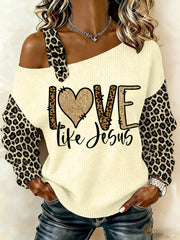 Women's Jesus The Way The Truth The Life Leopard Print Casual Off-Shoulder Top
