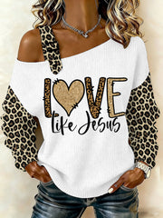 Women's Jesus The Way The Truth The Life Leopard Print Casual Off-Shoulder Top