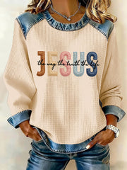 Women's The Way The Truth & The Life John 14:6 Denim Patchwork Top