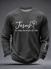 Men's Christian Jesus The Way The Truth & The Life John 14:6 Cross Waffle Long Sleeve T-Shirt