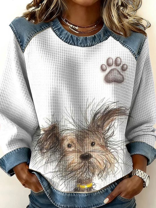 Women's Dog Art Print Casual Top