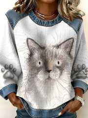 Women's Cat Art Print Casual Top