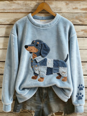 Women's Lovely Dachshund Patchwork Pattern Flannel Top