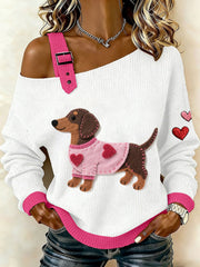 Women's Valentine's Day Inspired Dachshund Pattern Knit Top