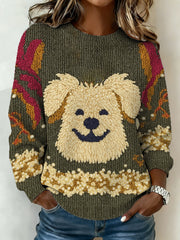 Women's Cute Dog Print Casual Sweater