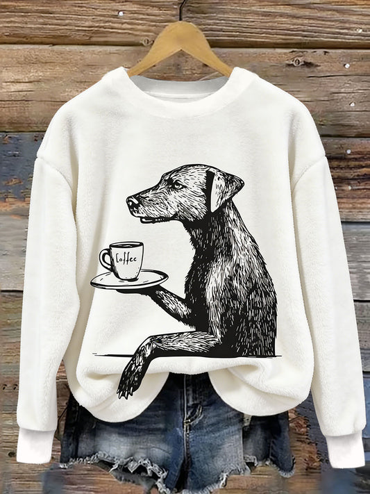 Women's Dog Coffee Art  Flannel Hoodie