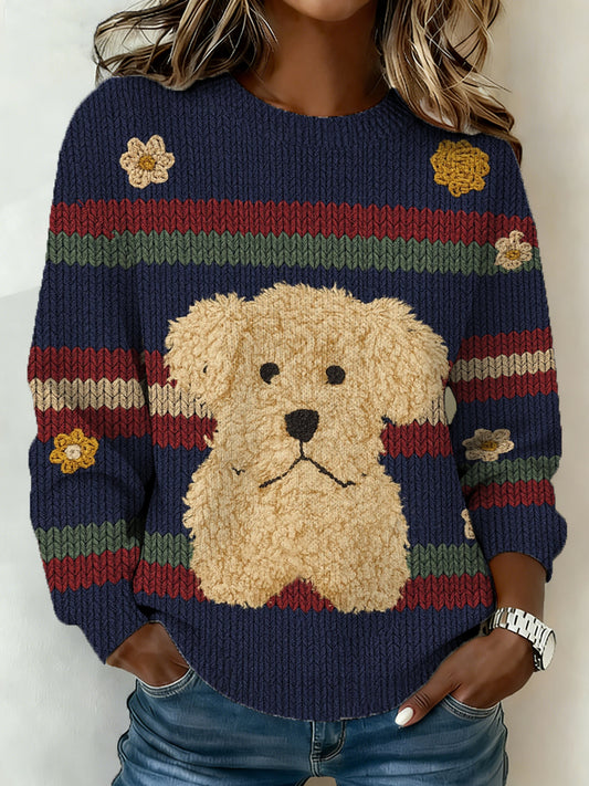 Women's Cute Dog Print Casual Sweater