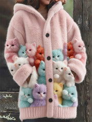 Women's Flannel Cute Cats Print Coats