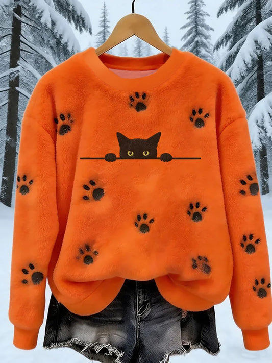 Women's Flannel Cat Paws Print Sweatshirt