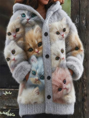 Women's Flannel Cute Cats Print Coats