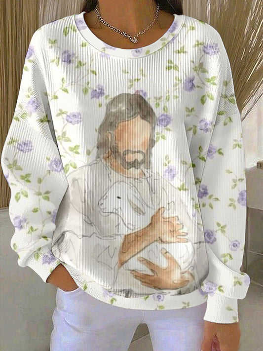 Women's Jesus Print Casual Sweatshirt
