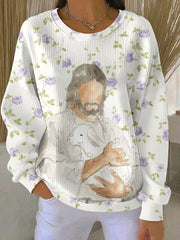 Women's Jesus Print Casual Sweatshirt