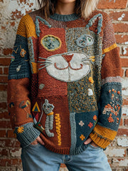 Women's Artistic Cat Print Vintage Tops