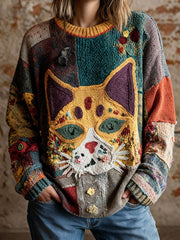 Women's Artistic Cat Print Vintage Tops
