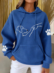 Women's Dog Paw Print Dog Lovers Casual Waffle Hoodie