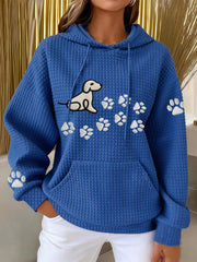 Women's Dog Paw Print Dog Lovers Casual Waffle Hoodie