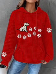 Women's Dog Paw Print Dog Lovers Casual Waffle Hoodie
