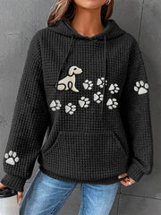 Women's Dog Paw Print Dog Lovers Casual Waffle Hoodie