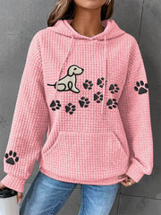 Women's Dog Paw Print Dog Lovers Casual Waffle Hoodie