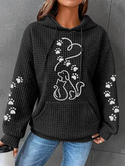 Women's Dog And Cat Love Heart Print Casual Waffle Hoodie