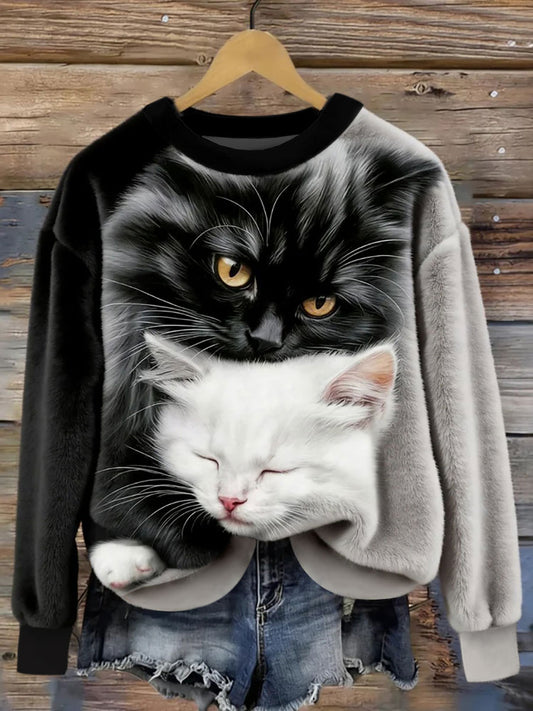 Women's Cute Cat Flannel Hoodie