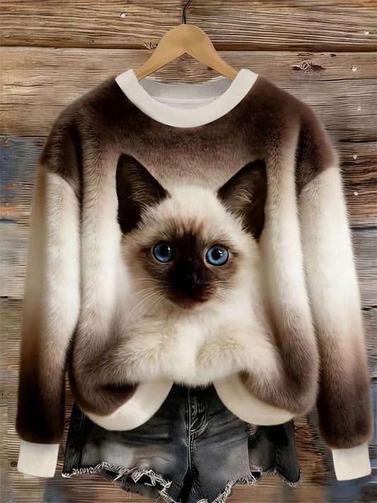 Women's Cute Cat Flannel Hoodie